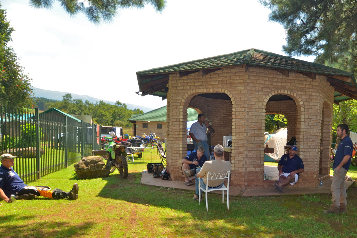 Brick lapa on the lawn at Sabie River Camp
